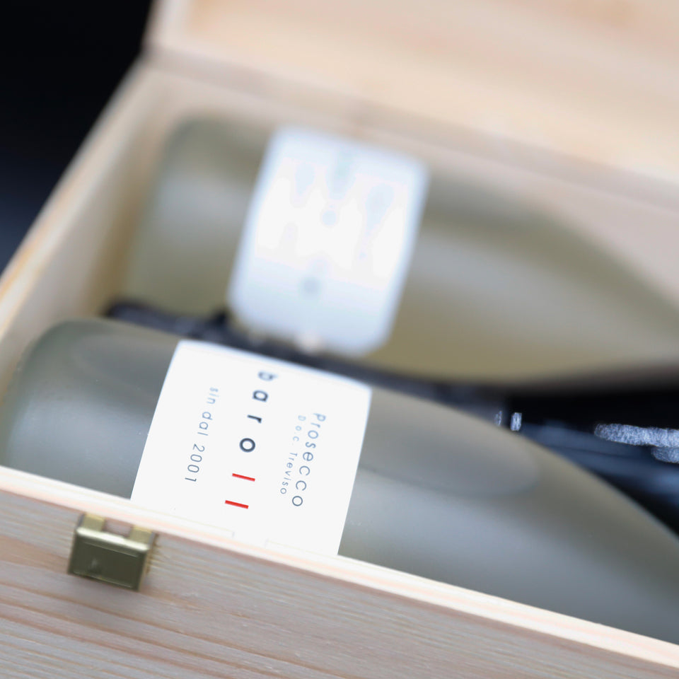 Barollo Riserva e Prosecco in cassa di legno